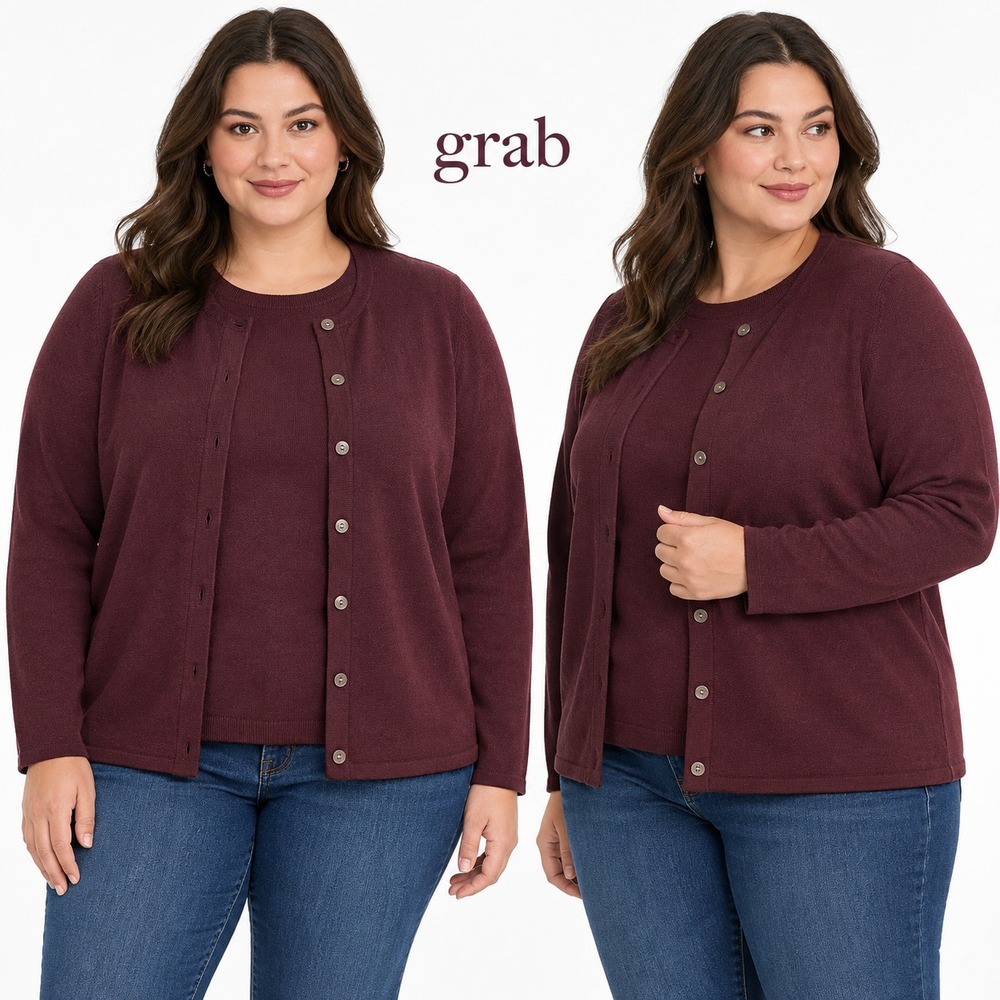 Charter Club Twin Set XL Womens Burgundy 100% Merino Wool Cardigan Sweater Shell